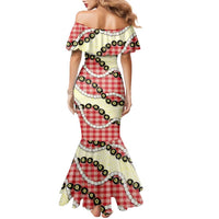 Red Palaka Hawaii Family Matching Mermaid Dress and Hawaiian Shirt Kukui Nut Pikake Lei Hawaiian Tapa Pattern - Polynesian Pride