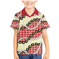 Red Palaka Hawaii Family Matching Mermaid Dress and Hawaiian Shirt Kukui Nut Pikake Lei Hawaiian Tapa Pattern - Polynesian Pride