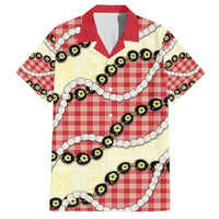Red Palaka Hawaii Family Matching Off Shoulder Maxi Dress and Hawaiian Shirt Kukui Nut Pikake Lei Hawaiian Tapa Pattern LT14 Dad's Shirt - Short Sleeve Red - Polynesian Pride