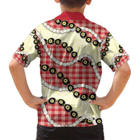 Red Palaka Hawaii Family Matching Short Sleeve Bodycon Dress and Hawaiian Shirt Kukui Nut Pikake Lei Hawaiian Tapa Pattern - Polynesian Pride