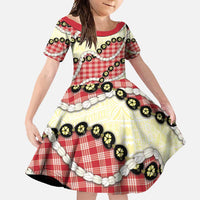 Red Palaka Hawaii Family Matching Short Sleeve Bodycon Dress and Hawaiian Shirt Kukui Nut Pikake Lei Hawaiian Tapa Pattern - Polynesian Pride