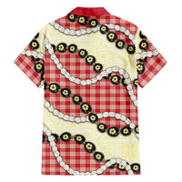 Red Palaka Hawaii Family Matching Short Sleeve Bodycon Dress and Hawaiian Shirt Kukui Nut Pikake Lei Hawaiian Tapa Pattern - Polynesian Pride