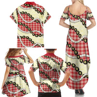 Red Palaka Hawaii Family Matching Summer Maxi Dress and Hawaiian Shirt Kukui Nut Pikake Lei Hawaiian Tapa Pattern LT14 - Polynesian Pride