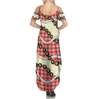 Red Palaka Hawaii Family Matching Summer Maxi Dress and Hawaiian Shirt Kukui Nut Pikake Lei Hawaiian Tapa Pattern LT14 - Polynesian Pride