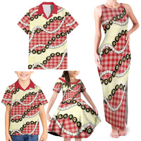 Red Palaka Hawaii Family Matching Tank Maxi Dress and Hawaiian Shirt Kukui Nut Pikake Lei Hawaiian Tapa Pattern - Polynesian Pride
