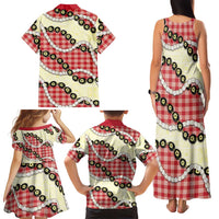 Red Palaka Hawaii Family Matching Tank Maxi Dress and Hawaiian Shirt Kukui Nut Pikake Lei Hawaiian Tapa Pattern - Polynesian Pride