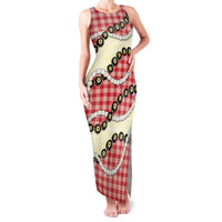 Red Palaka Hawaii Family Matching Tank Maxi Dress and Hawaiian Shirt Kukui Nut Pikake Lei Hawaiian Tapa Pattern - Polynesian Pride