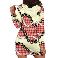 Red Palaka Hawaii Hoodie Dress Kukui Nut Pikake Lei Hawaiian Tapa Pattern - Polynesian Pride
