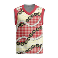 Red Palaka Hawaii Christmas Knitted V-Neck Vest Kukui Nut Pikake Lei Hawaiian Tapa Pattern - Polynesian Pride