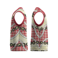 Red Palaka Hawaii Christmas Knitted V-Neck Vest Kukui Nut Pikake Lei Hawaiian Tapa Pattern - Polynesian Pride