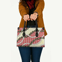 Red Palaka Hawaii Leather Bag Kukui Nut Pikake Lei Hawaiian Tapa Pattern - Polynesian Pride