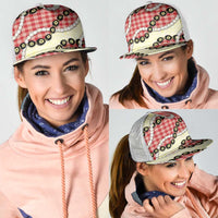 Red Palaka Hawaii Mesh Trucker Cap Kukui Nut Pikake Lei Hawaiian Tapa Pattern - Polynesian Pride