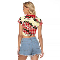 Red Palaka Hawaii Raglan Cropped T Shirt Kukui Nut Pikake Lei Hawaiian Tapa Pattern - Polynesian Pride