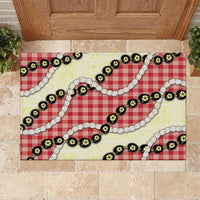 Red Palaka Hawaii Rubber Doormat Kukui Nut Pikake Lei Hawaiian Tapa Pattern - Polynesian Pride
