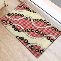Red Palaka Hawaii Rubber Doormat Kukui Nut Pikake Lei Hawaiian Tapa Pattern - Polynesian Pride