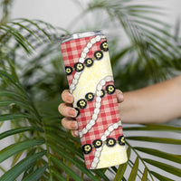 Red Palaka Hawaii Skinny Tumbler Kukui Nut Pikake Lei Hawaiian Tapa Pattern - Polynesian Pride