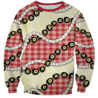 Red Palaka Hawaii Sweatshirt Kukui Nut Pikake Lei Hawaiian Tapa Pattern - Polynesian Pride