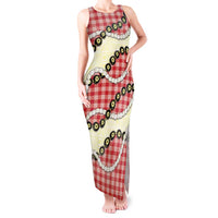 Red Palaka Hawaii Tank Maxi Dress Kukui Nut Pikake Lei Hawaiian Tapa Pattern - Polynesian Pride