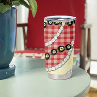 Red Palaka Hawaii Tumbler Cup Kukui Nut Pikake Lei Hawaiian Tapa Pattern - Polynesian Pride