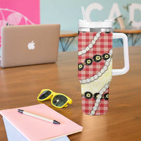 Red Palaka Hawaii Tumbler With Handle Kukui Nut Pikake Lei Hawaiian Tapa Pattern - Polynesian Pride