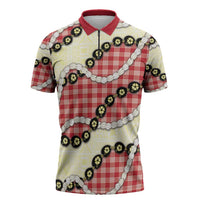 Red Palaka Hawaii Zipper Polo Shirt Kukui Nut Pikake Lei Hawaiian Tapa Pattern - Polynesian Pride