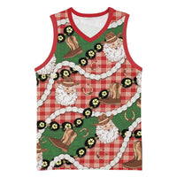 Cowboy Hawaii Mele Kalikimaka Basketball Jersey Paniolo Kukui Nut Pikake Lei Red Version - Polynesian Pride
