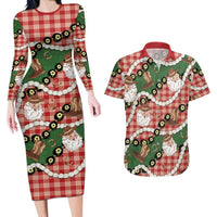 Cowboy Hawaii Mele Kalikimaka Couples Matching Long Sleeve Bodycon Dress and Hawaiian Shirt Paniolo Kukui Nut Pikake Lei Red Version - Polynesian Pride