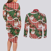 Cowboy Hawaii Mele Kalikimaka Couples Matching Long Sleeve Bodycon Dress and Long Sleeve Button Shirt Paniolo Kukui Nut Pikake Lei Red Version - Polynesian Pride