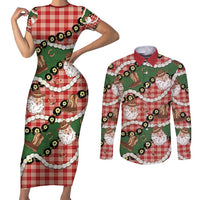 Cowboy Hawaii Mele Kalikimaka Couples Matching Short Sleeve Bodycon Dress and Long Sleeve Button Shirt Paniolo Kukui Nut Pikake Lei Red Version - Polynesian Pride