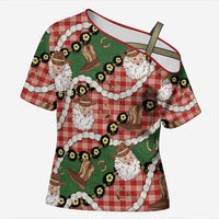 Cowboy Hawaii Mele Kalikimaka Cross Shoulder Shirt Paniolo Kukui Nut Pikake Lei Red Version - Polynesian Pride
