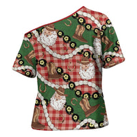 Cowboy Hawaii Mele Kalikimaka Cross Shoulder Shirt Paniolo Kukui Nut Pikake Lei Red Version - Polynesian Pride
