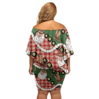 Cowboy Hawaii Mele Kalikimaka Family Matching Off Shoulder Short Dress and Hawaiian Shirt Paniolo Kukui Nut Pikake Lei Red Version - Polynesian Pride