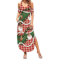 Cowboy Hawaii Mele Kalikimaka Family Matching Summer Maxi Dress and Hawaiian Shirt Paniolo Kukui Nut Pikake Lei Red Version LT14 Mom's Dress Red - Polynesian Pride