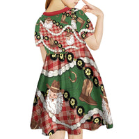 Cowboy Hawaii Mele Kalikimaka Kid Short Sleeve Dress Paniolo Kukui Nut Pikake Lei Red Version LT14 - Polynesian Pride