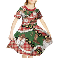 Cowboy Hawaii Mele Kalikimaka Kid Short Sleeve Dress Paniolo Kukui Nut Pikake Lei Red Version LT14 - Polynesian Pride