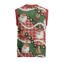Cowboy Hawaii Mele Kalikimaka Christmas Knitted V-Neck Vest Paniolo Kukui Nut Pikake Lei Red Version - Polynesian Pride