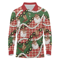 Cowboy Hawaii Mele Kalikimaka Long Sleeve Polo Shirt Paniolo Kukui Nut Pikake Lei Red Version - Polynesian Pride