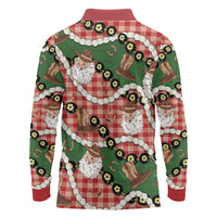 Cowboy Hawaii Mele Kalikimaka Long Sleeve Polo Shirt Paniolo Kukui Nut Pikake Lei Red Version - Polynesian Pride