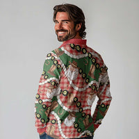 Cowboy Hawaii Mele Kalikimaka Long Sleeve Polo Shirt Paniolo Kukui Nut Pikake Lei Red Version - Polynesian Pride