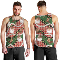 Cowboy Hawaii Mele Kalikimaka Men Tank Top Paniolo Kukui Nut Pikake Lei Red Version - Polynesian Pride