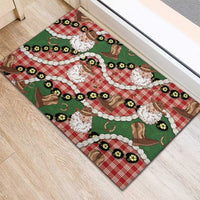 Cowboy Hawaii Mele Kalikimaka Rubber Doormat Paniolo Kukui Nut Pikake Lei Red Version - Polynesian Pride