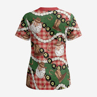 Cowboy Hawaii Mele Kalikimaka Scrub Top Paniolo Kukui Nut Pikake Lei Red Version - Polynesian Pride