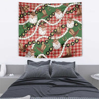 Cowboy Hawaii Mele Kalikimaka Tapestry Paniolo Kukui Nut Pikake Lei Red Version - Polynesian Pride