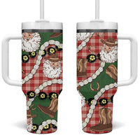 Cowboy Hawaii Mele Kalikimaka Tumbler With Handle Paniolo Kukui Nut Pikake Lei Red Version - Polynesian Pride