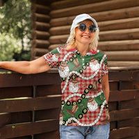 Cowboy Hawaii Mele Kalikimaka Women Polo Shirt Paniolo Kukui Nut Pikake Lei Red Version - Polynesian Pride