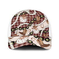 Cowboy Hawaii Mele Kalikimaka Baseball Net Cap Paniolo Kukui Nut Pikake Lei Burgundy Version - Polynesian Pride