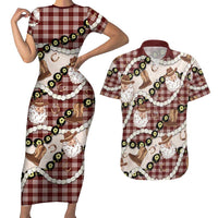 Cowboy Hawaii Mele Kalikimaka Couples Matching Short Sleeve Bodycon Dress and Hawaiian Shirt Paniolo Kukui Nut Pikake Lei Burgundy Version LT14 Burgundy - Polynesian Pride