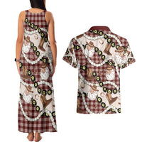 Cowboy Hawaii Mele Kalikimaka Couples Matching Tank Maxi Dress and Hawaiian Shirt Paniolo Kukui Nut Pikake Lei Burgundy Version - Polynesian Pride