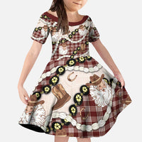 Cowboy Hawaii Mele Kalikimaka Family Matching Off The Shoulder Long Sleeve Dress and Hawaiian Shirt Paniolo Kukui Nut Pikake Lei Burgundy Version - Polynesian Pride