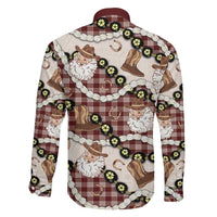 Cowboy Hawaii Mele Kalikimaka Family Matching Off The Shoulder Long Sleeve Dress and Hawaiian Shirt Paniolo Kukui Nut Pikake Lei Burgundy Version LT14 - Polynesian Pride